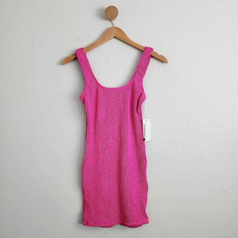 Good American Always Fit Sculpt Mini Dress NWT Fuchsia Pink Ribbed Size 00 0 XS - Picture 5 of 13